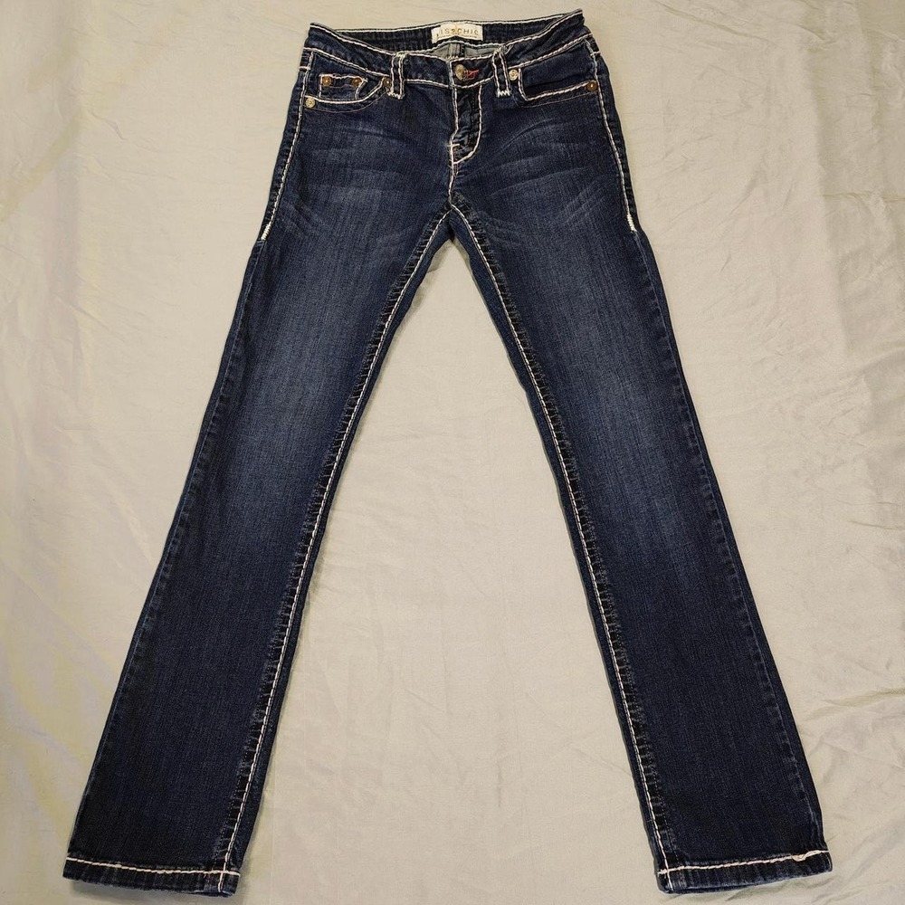 Miss Chic McBling Y2K Low Rise Bootcut Jeans Pink Thick Stitch Rhinestone Sz 5